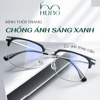 Gọng Kính Nam Nữ HUNO Cao Cấp 2025 thiết kế gọng vuông kim loại thời trang chống ánh sáng xanh K68