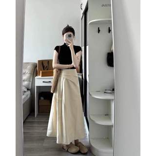 Set Áo Zip Đen Mix Chân Váy Xoắn Eo Dáng Dài Hàng 2 Lớp Siêu Xinh