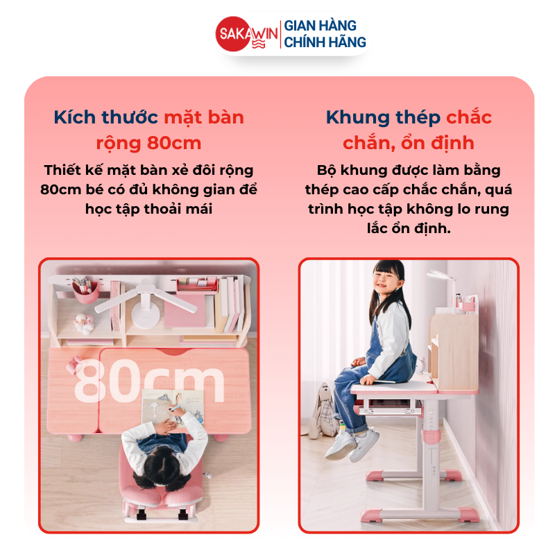 Bộ bàn học cho bé thông minh Sakawin S80 Bàn học sinh có giá sách Nâng hạ độ cao bằng tay quay. | BigBuy360 - bigbuy360.vn