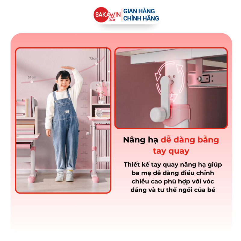 Bộ bàn học cho bé thông minh Sakawin S80 Bàn học sinh có giá sách Nâng hạ độ cao bằng tay quay. | BigBuy360 - bigbuy360.vn