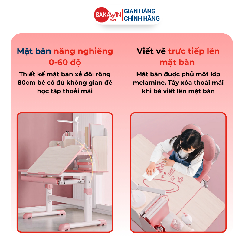 Bộ bàn học cho bé thông minh Sakawin S80 Bàn học sinh có giá sách Nâng hạ độ cao bằng tay quay. | BigBuy360 - bigbuy360.vn