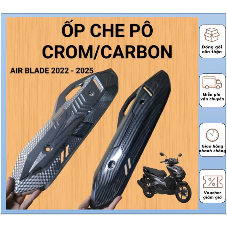 Ốp Che pô xe Air Blade 2022 - 2025 Phụ kiện trang trí xe AB22-AB25 Xi Crom - Carbon hàng loại 1