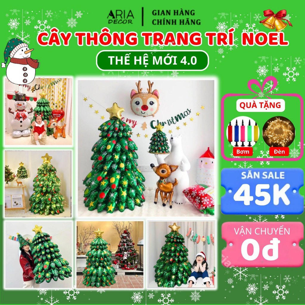 [SHIP HỎA TỐC] Cây thông noel 1m3, cây thông trang trí giáng sinh, decor noen bằng bóng bay, bong bó