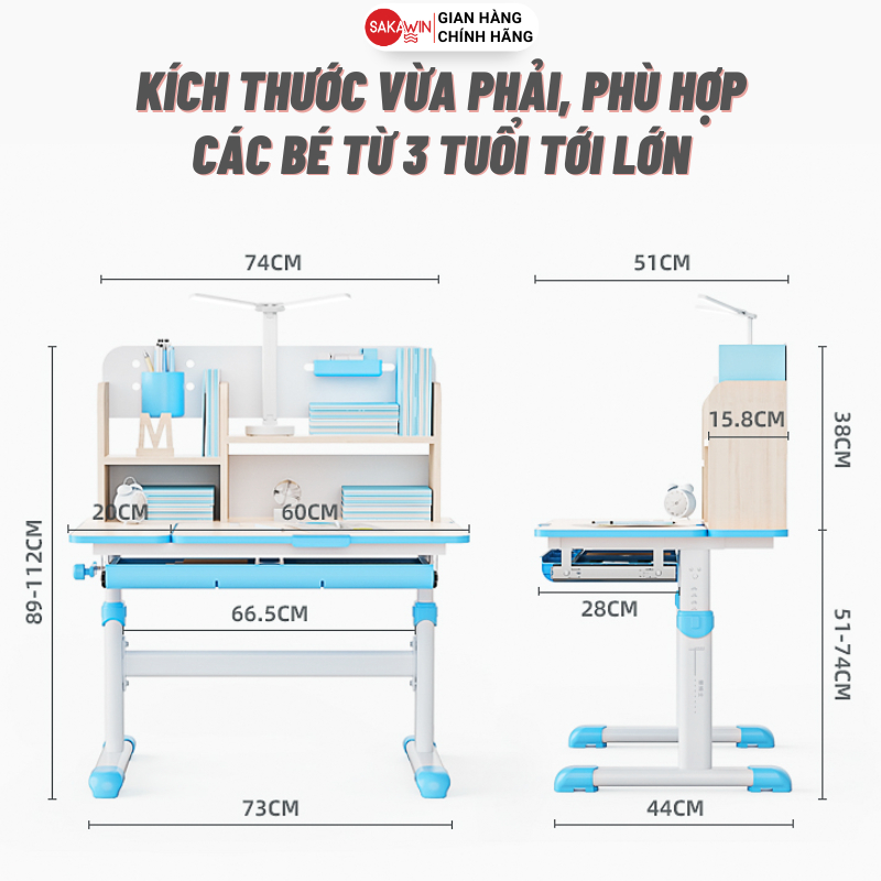 Bộ bàn học cho bé thông minh Sakawin S80 Bàn học sinh có giá sách Nâng hạ độ cao bằng tay quay. | BigBuy360 - bigbuy360.vn