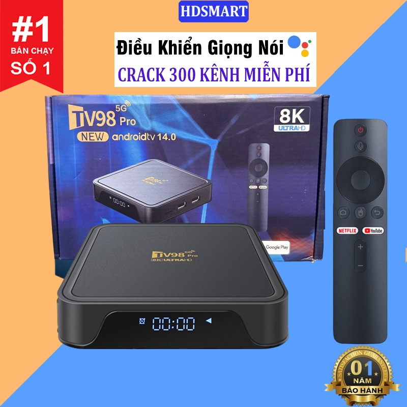 Android Tivi Box Tv98 Pro 2025 Crack Dual Wifi 2.4G và 5G,Ram 4G Rom 32GB khiển giọng nói,Kết nối Bl