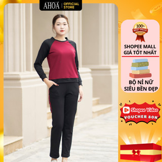 Bộ Nỉ Thu Đông Trung Niên Cho Mẹ AHOA Cổ Tròn, Bộ Thể Thao Nữ Mùa Đông Co Giãn BNN01