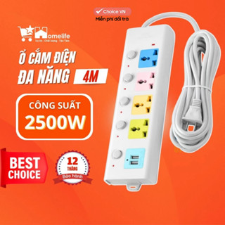 Ổ Cắm Điện USB Chống Giật Dây Choice EL1-0401-3 Đa Năng, 2 Cổng Cắm USB Có Chốt An Toàn