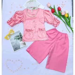  Set Bộ Áo bà ba gấm tay chun phồng cúc ngọc + quần lụa bóng mềm mịn Cho Bé  8-43kg  bigsize BB06 - BEEKIDS 