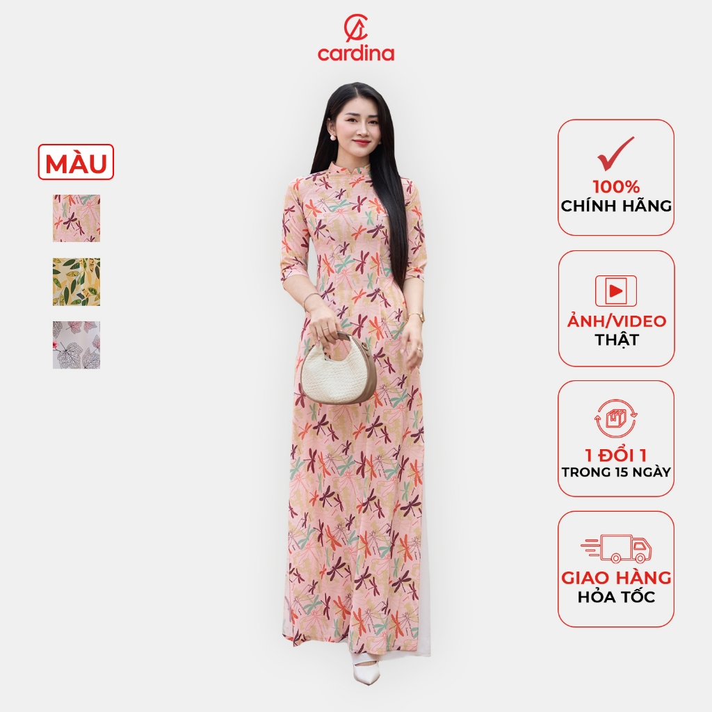 Áo dài nữ CARDINA chất liệu lụa Mỹ cổ 2cm mềm mại nhẹ nhàng thoáng mát màu sắc tươi sáng 4ADC02