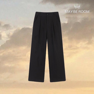 MAYBEROOM® Quần suông đen cạp cao Mono Bottom