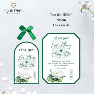 Tem dán (cho chai 330ml) + Nơ lụa + Thẻ cảm ơn