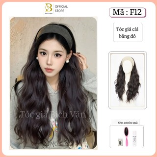  Tóc giả cài băng đô bản to Bích Vân tóc giả cài nửa đầu xoăn sóng 55cm 