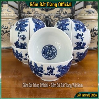  Bát Cơm Thờ Bát Cơm Cúng Bát Tràng Men Lam,Bát Cúng Gia Tiên Họa Tiết Rồng Sen Men Trắng Cao Cấp 