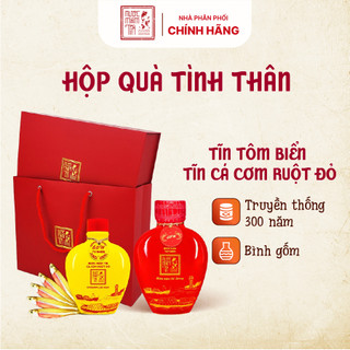 Hộp Quà Đậm Đà Tình Thân GỒM 1 Nước Mắm Tĩn Tôm Biển 60N 500ml và 1 Mắm Tĩn Cá Cơm Ruột Đỏ 250ml