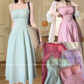  SẴN MÚT | Váy 2 dây caro viền ngực dáng dài form xoè chun eo tôn dáng siêu xinh 