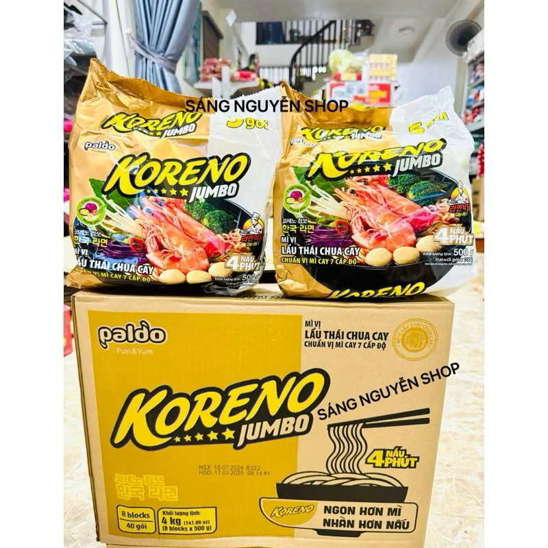 Thùng 40 Gói Mì Lẩu Thái Koreno Hương Vị Chua Cay 100G/ Mì Lẩu Thái Chuẩn Vị Mì Cay 7 Cấp Độ [ Date Mới ]