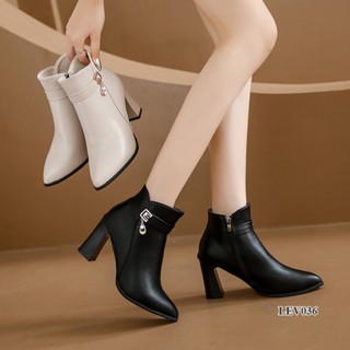  LEV036 - Boots nữ cao gót cổ ngắn đế vuông mũi tròn cao 8cm thời trang công sở đi chơi dự tiệc 