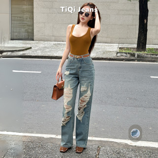Quần jean ống rộng rách lượn sóng style hiphop TiQi Jeans B-405