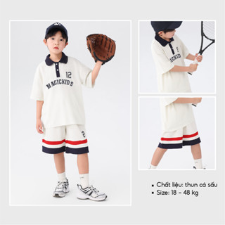 Đồ bộ bé trai cộc tay size đại 50kg áo polo Hàn Quốc quần short chất thun cá sấu thoáng mát Quần áo trẻ em BD24030