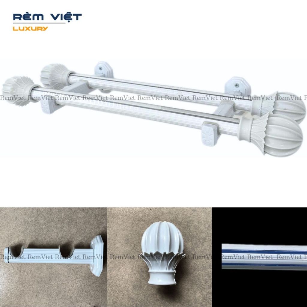 Combo Thanh Treo Rèm lỗ Khoen Cao Cấp 2 Lớp Dầy Đủ Phụ Kiện (Thanh Treo Đôi, tặng kèm ốc vít)