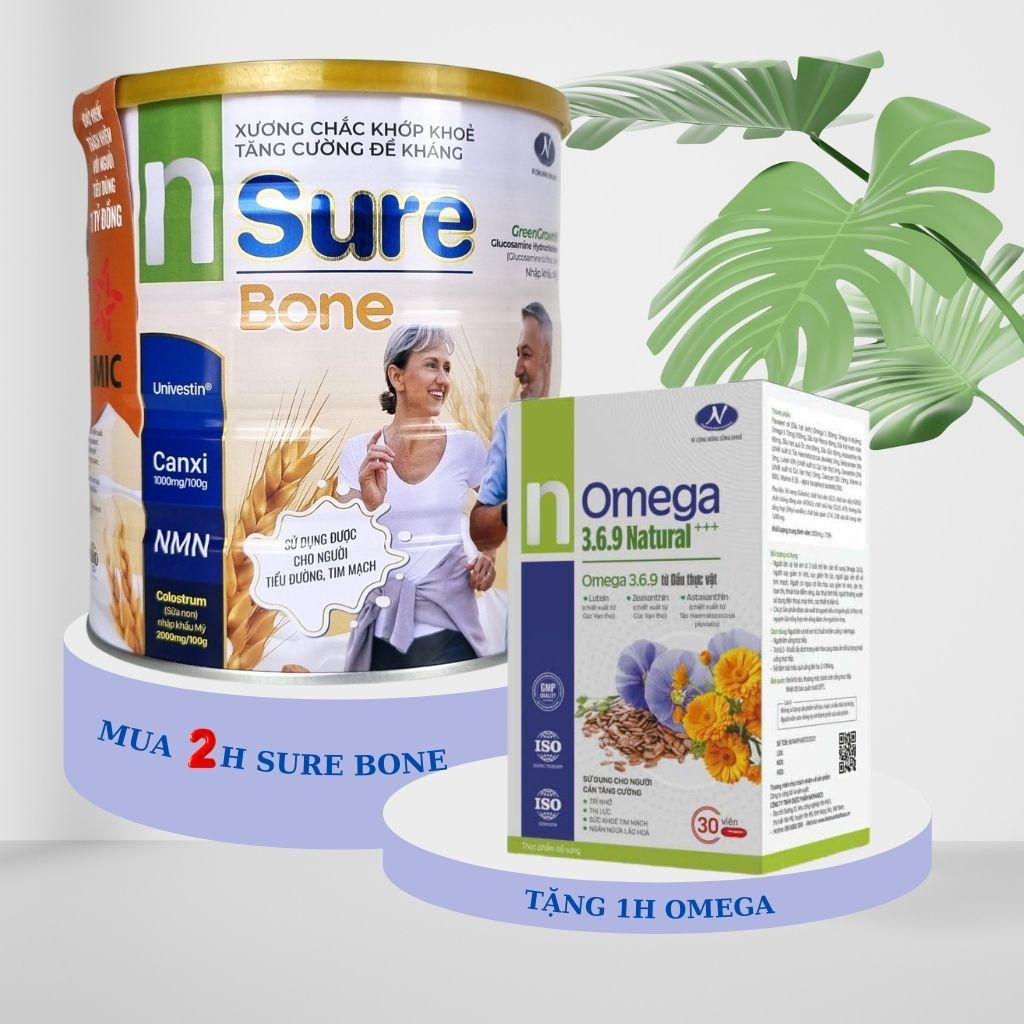 Sữa SURE BONE center ( Tặng 1h OMEGA ) hỗ trợ xương chắc khớp khỏe, tăng cường đề kháng, hộp 650g