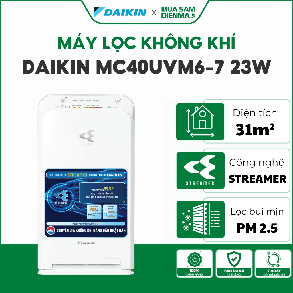 Máy lọc không khí DAIKIN MC40UVM6-7 | Lọc khí Daikin MC40 cho phòng 31m2 | Hàng Malaysia