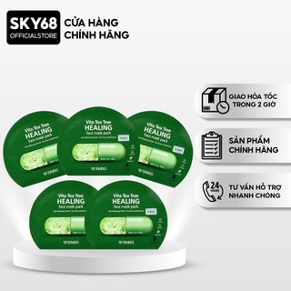  Combo 5 Mặt nạ thải bã nhờn giảm mụn chiết xuất tràm trà BNBG Vita Tea Tree Healing Face Mask Pack 30ml x 5 