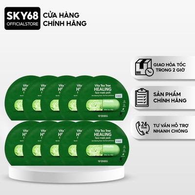 Hộp 10 Mặt nạ thải bã nhờn, giảm mụn chiết xuất tràm trà BNBG Vita Tea Tree Healing Face Mask Pack 30ml x 10p