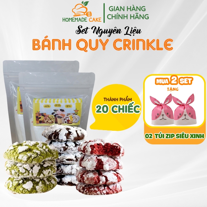 Set làm bánh Crinkle Cookie 🔥FREESHIP🔥 Nguyên liệu làm Bánh Quy phủ đường 20 chiếc 3 vị tùy chọn