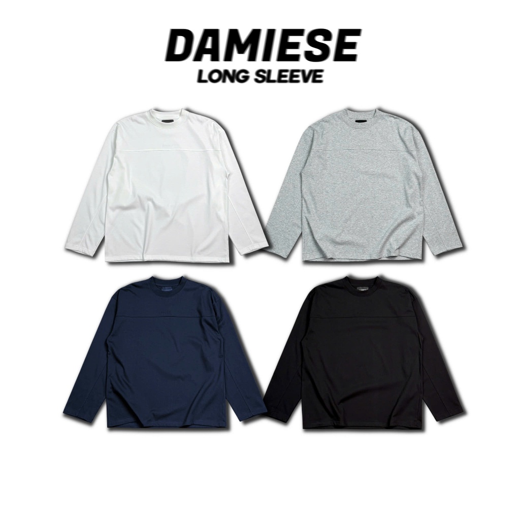 ÁO PHÔNG DÀI TAY FORM BOXY PHỐI LINE LOGO THÊU "DAMIESE"  COTTON 260GSM