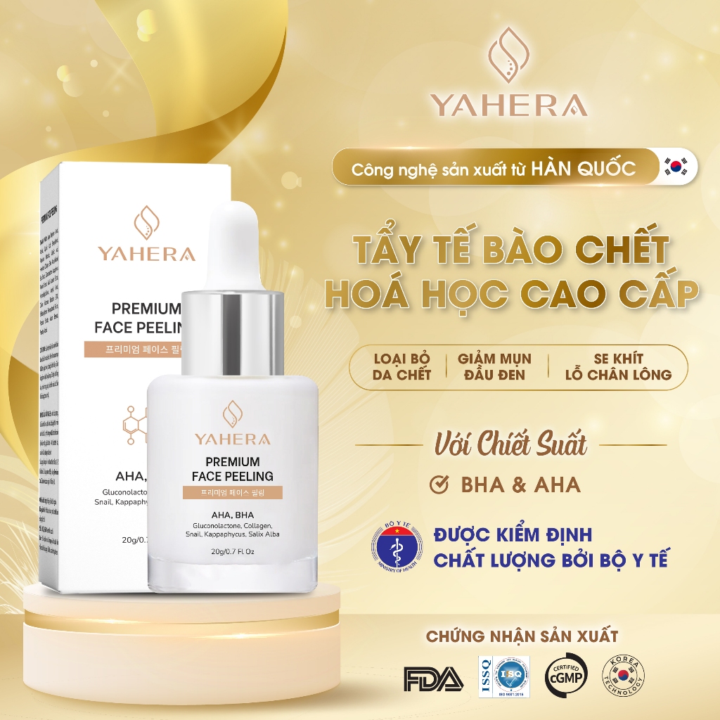 Tẩy tế bào chết hóa học cao cấp YAHERA Premium Face Peeling BHA2% AHA7% loại bỏ tế bào chết, se khít lỗ chân lông 20g