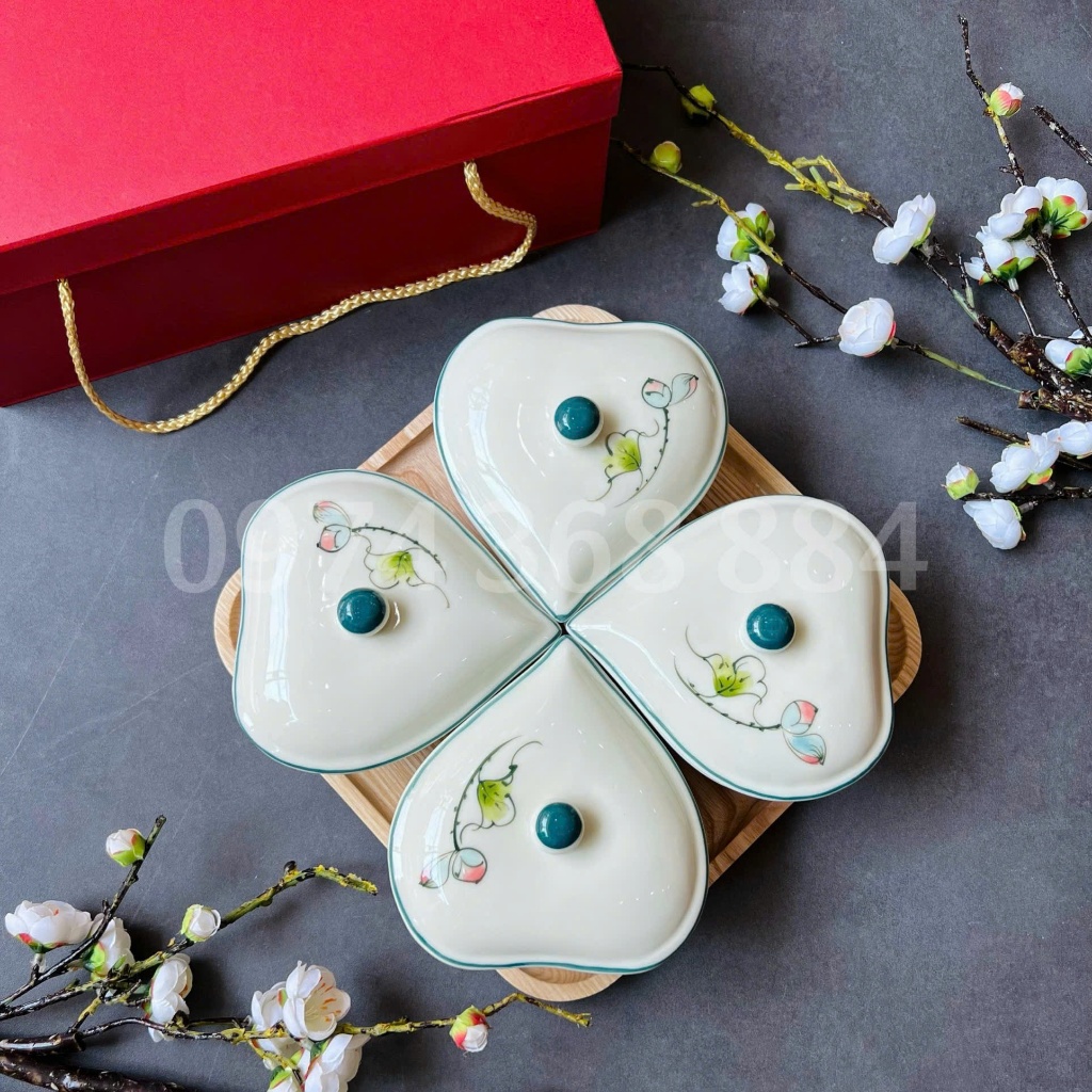 Hũ Đựng Mứt, Hạt, Hũ Gia Vị Hình Trái Tim Gốm Sứ Bát Tràng Cao Cấp