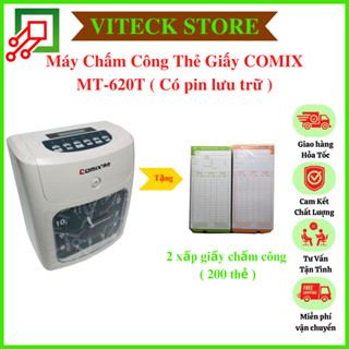 Máy Chấm Công Thẻ Giấy COMIX MT-620T (Có Pin Sạc) - Tặng 2 xấp thẻ giấy chấm công (1 xấp = 100 thẻ)