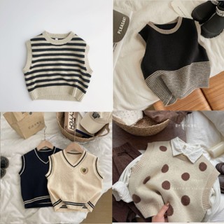  348:E8 Áo gile len form rộng mặc  Xuân Thu cho trẻ em phong cách Hàn Quốc nhiều họa tiết cực xinh 