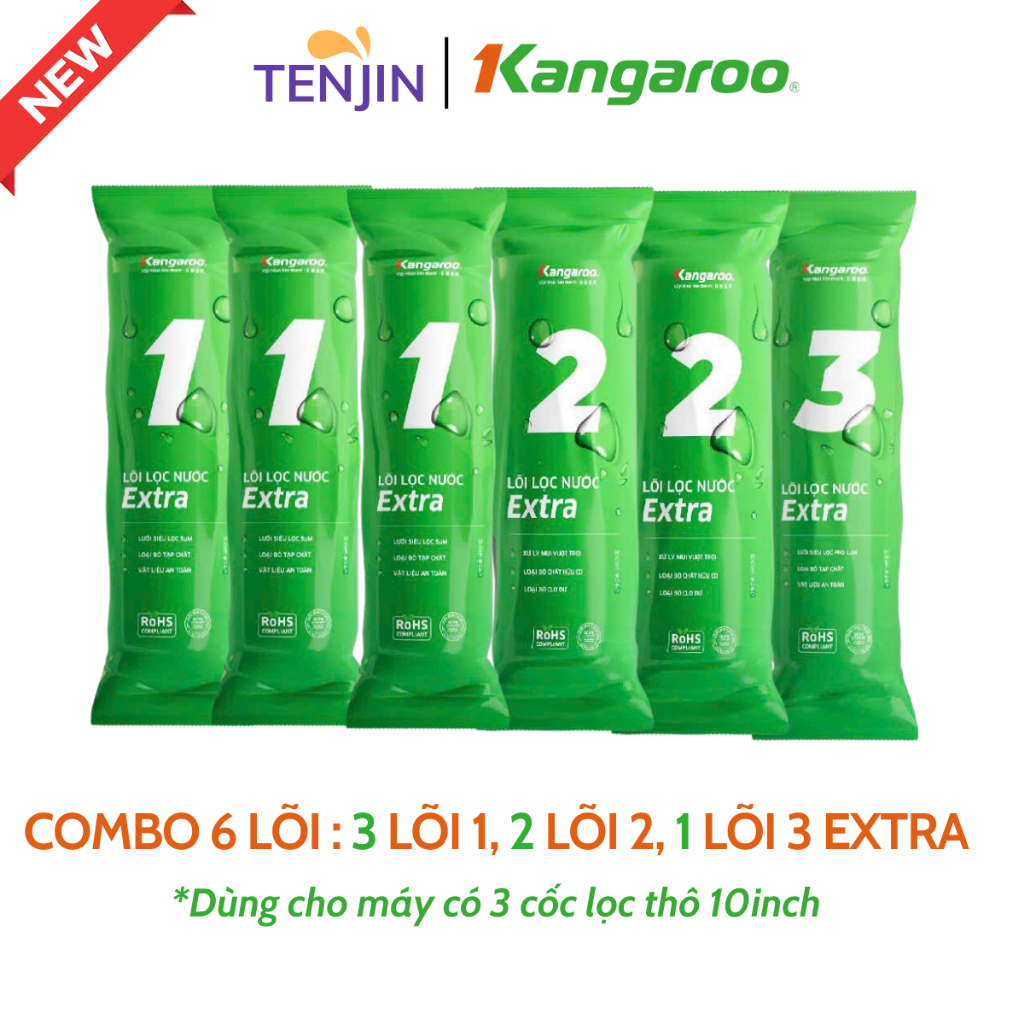 Combo 6 Lõi Lọc Thô KANGAROO Loại Mới Extra Gồm 3 Lõi 1 - 2 Lõi 2 - 1 Lõi 3 Chính Hãng Dùng Cho Máy SD Cốc 10 Inch