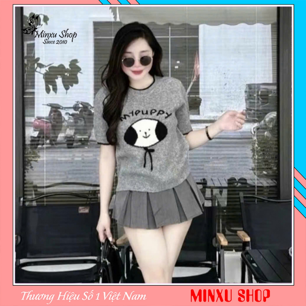 Áo Len Cổ Tròn Viền Cổ Hình CÚN NƠ Kute Hàng QC Minxu Shop CK20