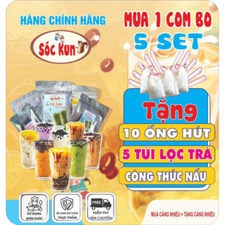 Combo 5 sét trà sữa ( Nấu 50 - 60  cốc) {Đường Đen, Khoai Môn, Việt Quất, Thái Xanh ,Socola } Tặng 10 Ống Hút, 5 Túi Lọc