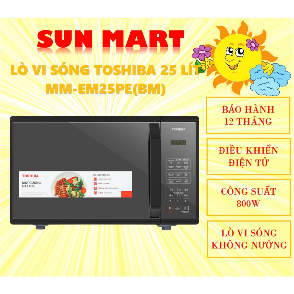 Lò vi sóng Toshiba MM-EM25PE(BM) 25 lít, mặt gương, chính hãng, bảo hành 12 tháng toàn quốc
