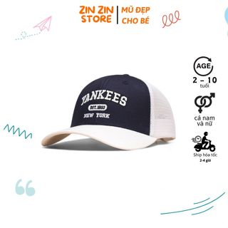 Nón kết thời trang trẻ em phong cách tối giản nhẹ hàng siêu đẹp, mũ Ya.nk.ees EST 1803 Lưới màu sắc hot trend 2024