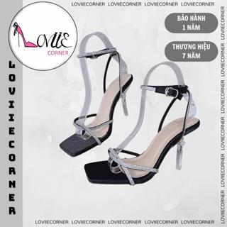 LOVIIECORNER - GIÀY CAO GÓT NỮ QUAI MẢNH ĐÍNH ĐÁ - CAO GÓT ĐI TIỆC THỜI TRANG MŨI VUÔNG 9 PHÂN G201254