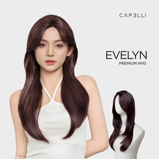   Clear Stock  Tóc Giả Nguyên Đầu Siêu Da Lưới Lace CAPELLI Cúp Layer Mái Bay Nâu Tím Evelyn Premium Wig 