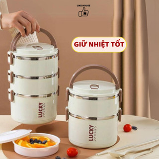 Hộp Đựng Cơm Giữ Nhiệt Lucky văn phòng Inox 304, Cặp lồng Giữ Nhiệt, cà men đồ đựng cơm LIKE- HC03