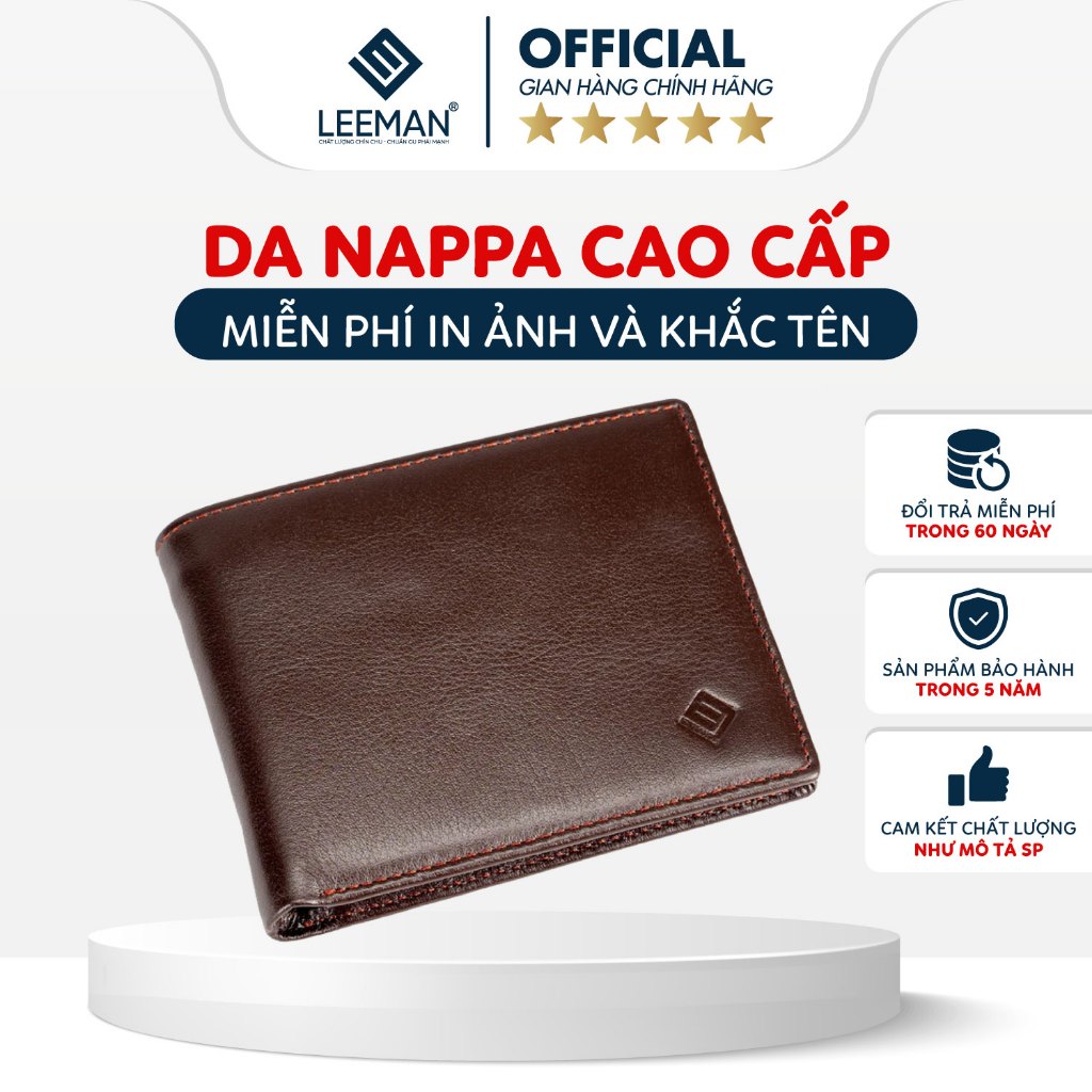 [ CÓ KHẮC TÊN ] Ví Nam Da Bò Nappa LEEMAN V127 Cao Cấp, Thiết Kế Nam Tính, Bóp Nam Da Thật Full Hộp Làm Quà Tặng