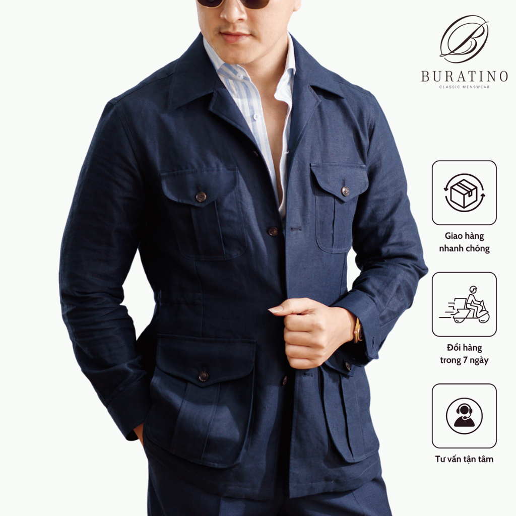 Áo Safari nam 3 màu chất liệu Vải Linen thoáng mát Cổ Cuban Tay Thường - BURATINO