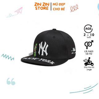 Nón lưỡi trai cho trẻ, mũ kết snapback màu đen hoạt hình ngộ nghĩnh cho bé từ 2-10 tuổi