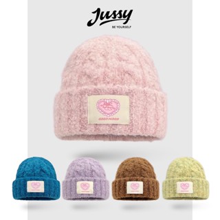 Mũ Len Dệt Kim Hàn Quốc Tag Trái Tim Dễ Thương JML44 Jussy Official Nón Len Beanie Nữ Chất Len Lông Mịn Dày Ấm Áp