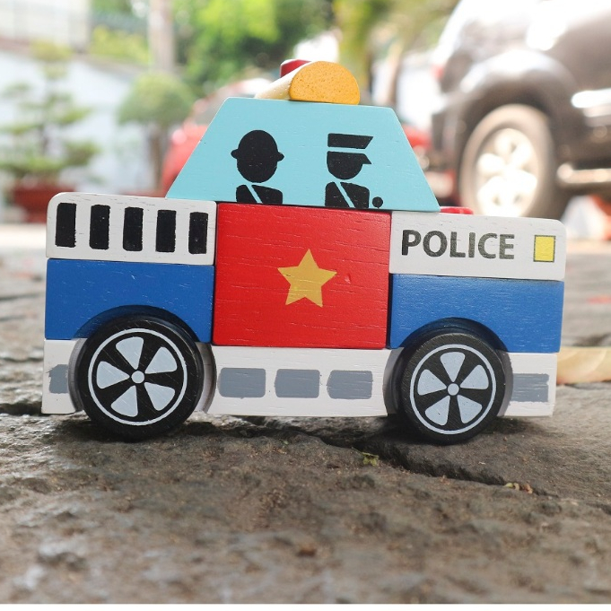 Đồ chơi gỗ lắp ráp xe cảnh sát, đồ chơi xe lắp ráp thông minh