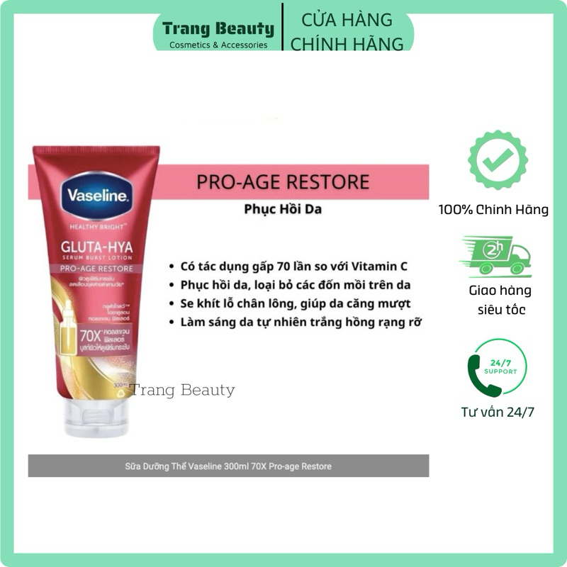 Sữa Dưỡng Thể Vaseline Siêu Trắng 70x Collagen Gluta Hya Pro Age Restore 70X Trắng Da Chống Lão Hoá 