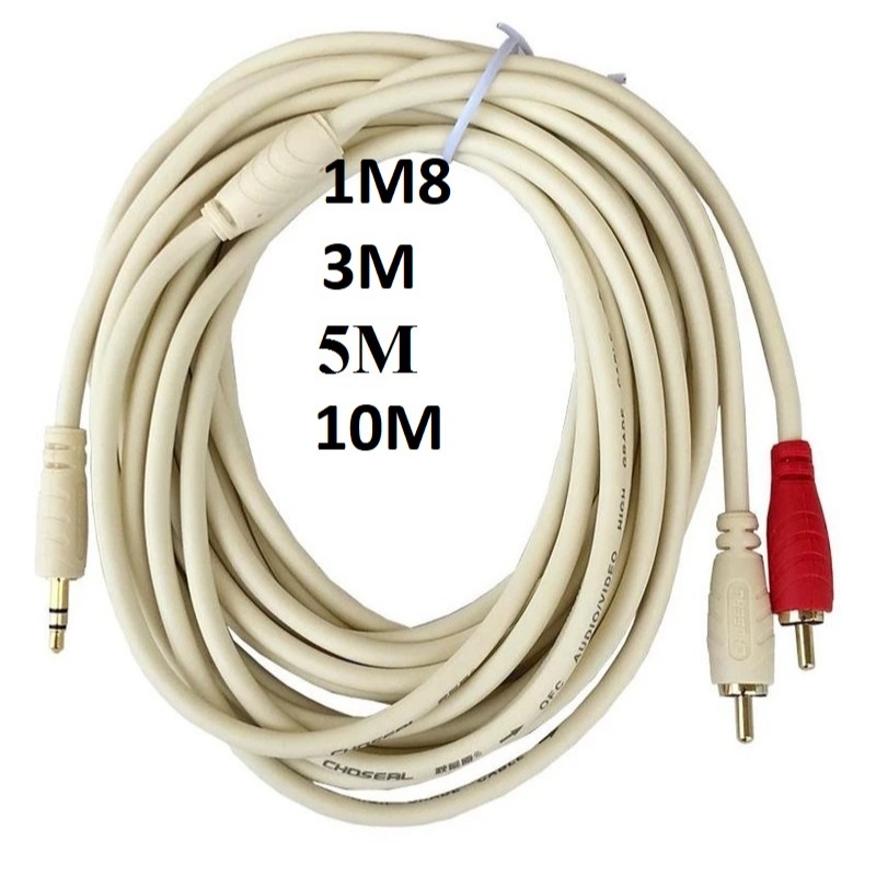 Cáp AV HJD 3.5 Ra 2 Đầu Bông Sen (Dây Trắng) và Cáp AV 3.5 Ra 2 Đầu Bông Sen (Dây Đen). LMS