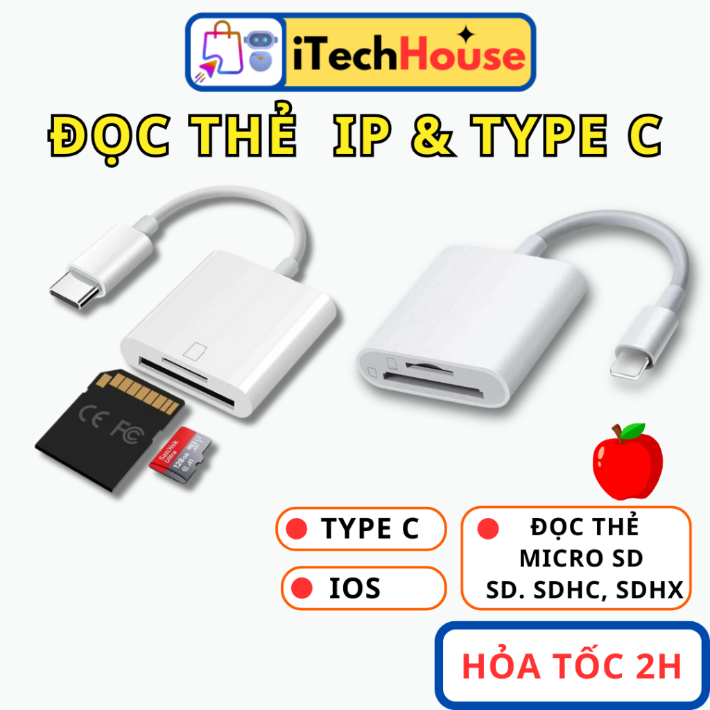 Đầu đọc thẻ nhớ SD TF dành cho điện thoại tương thích với tất cả các thiết bị họ nhà táo